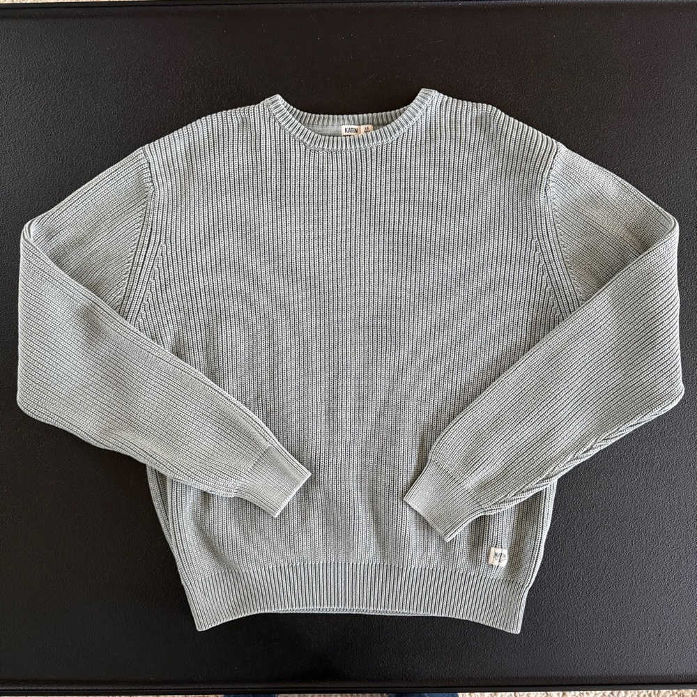 Katin Sweater Mens Large Blueish Gray Knit Crew Neck Fisherman